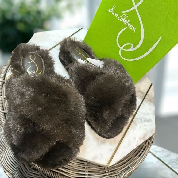 SAM EDELMAN Jeane Furry Slip-on Cross Band Slippers Size 6 - Picture 6 of 12